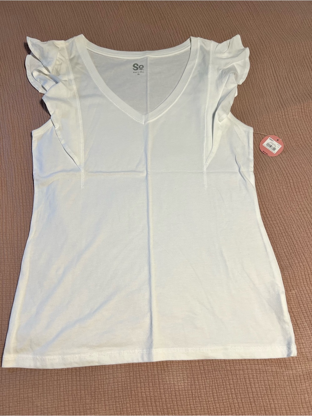 NWT Womens SO White V-Neck Ruffle Sleeve Women's Top Size XL